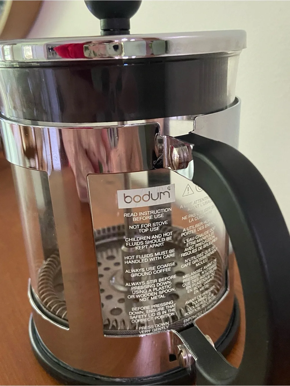 Bodum French Press Coffee Maker 2 Cup Glass Stainless Steel Black Chrome Coffee